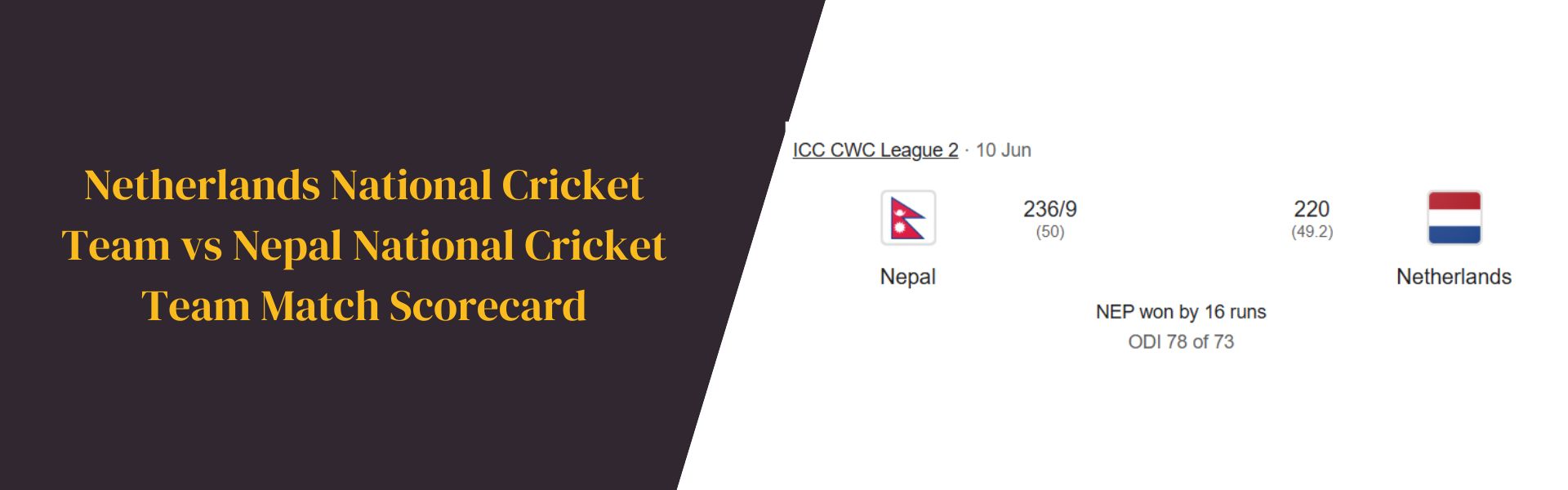 Netherlands National Cricket Team vs Nepal National Cricket Team Match Scorecard