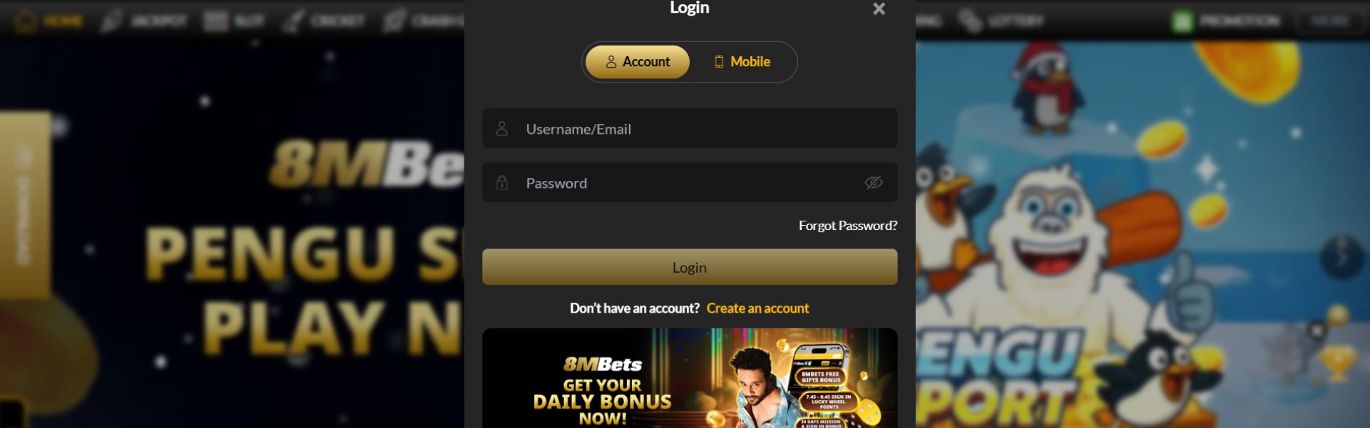 8MBets Login Page